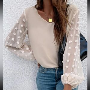 SHEIN Swiss Dot Bishop Sleeve Blouse
